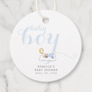 Blue typography sleeping boy Thank You baby shower Favour Tags