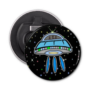 Blue UFO with Starry night Outer Space Bottle Opener