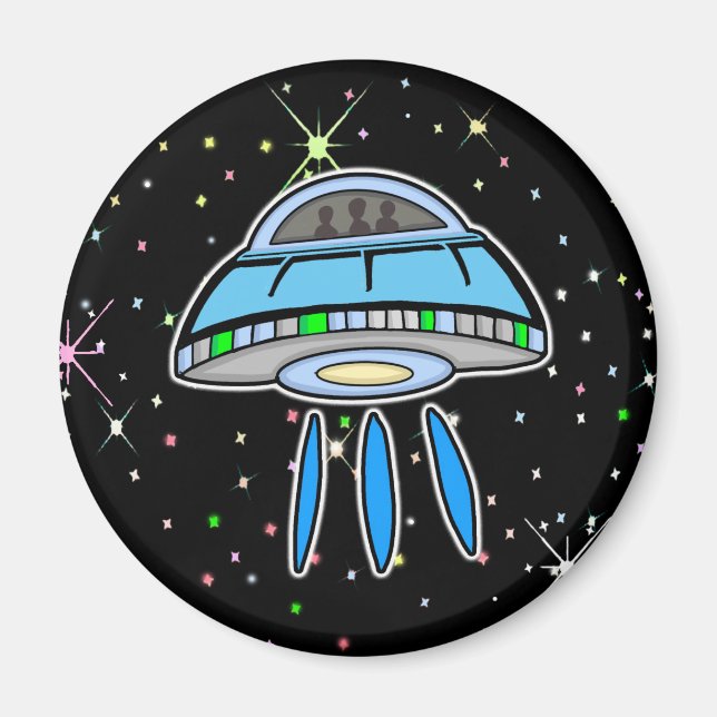Blue UFO with Starry night Outer Space   Magnet (Front)