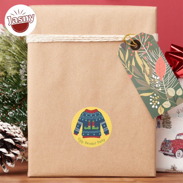 BLUE UGLY SWEATER PARTY CLASSIC ROUND STICKER (Creator Uploaded)