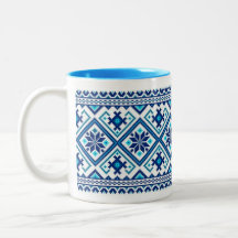 Blue Ukrainian embroidery (vyshyvanka) mug