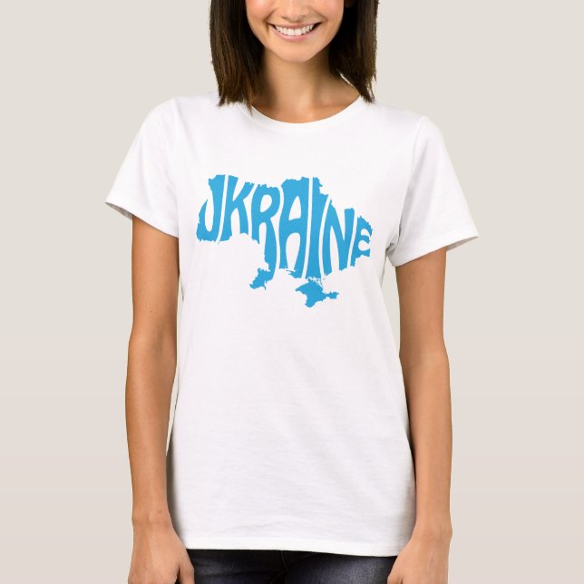 Blue Ukrainian map with inscription Ukraine T-Shirt (Front)
