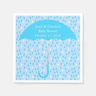 Blue Umbrella and Rain Baby Shower Paper Napkins