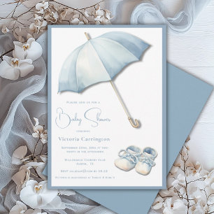 Blue Umbrella Baby Shoes Baby Shower Invitation
