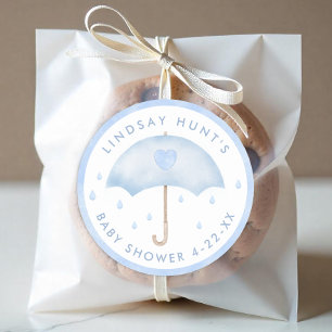 Blue Umbrella Baby Shower Favour Sticker