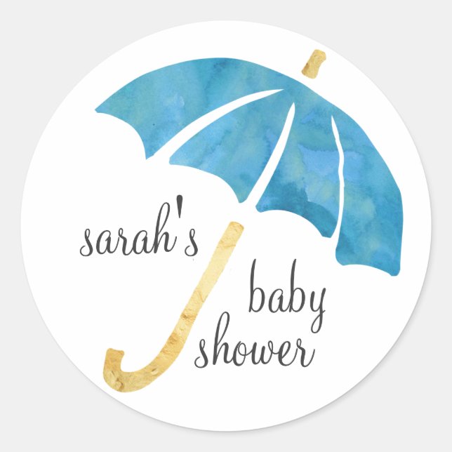 Blue Umbrella Baby Shower Favour Stickers (Front)