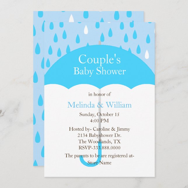 Blue Umbrella Baby Shower Invitation (Front/Back)