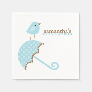 Blue Umbrella Bird Baby Shower Napkin