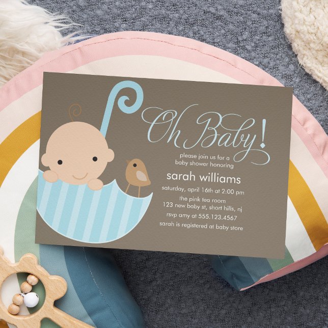 Blue Umbrella Boy Baby Shower Invitation (Creator Uploaded)