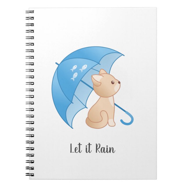 Blue Umbrella Cat Let it Rain Notebook (Front)
