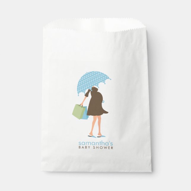 Blue Umbrella Mum Baby Shower Favour Bag (Front)
