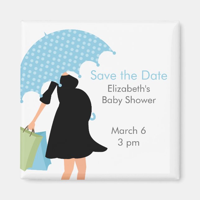 Blue Umbrella Mummy Baby Shower Magnet (Front)