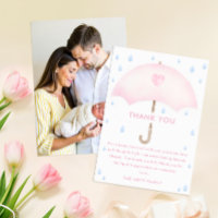Blue Umbrella Sprinkle Baby Shower Thank You Card