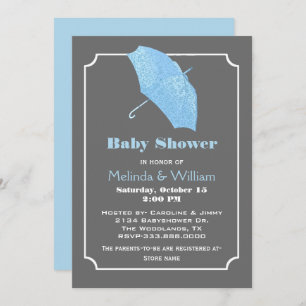Blue Umbrella Stylish Baby Shower Invitation