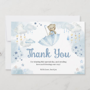 Blue Umbrella Teddy Bear Baby Sprinkle Thank You Card