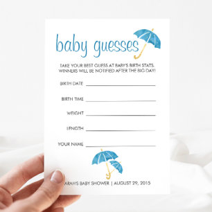 Blue Umbrellas Baby Shower Guessing Game Advice Card