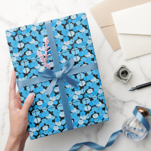 Blue umbrellas Pattern 01 Black BG Wrapping Paper