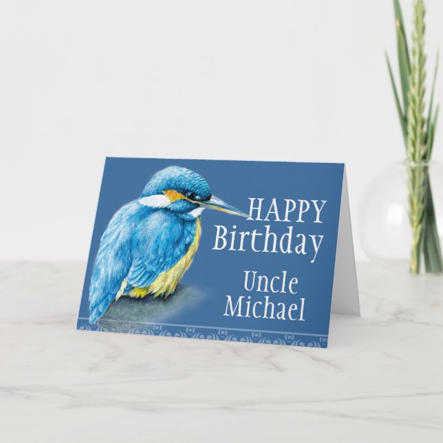 Blue Uncle bird kingfisher art Card (Front)