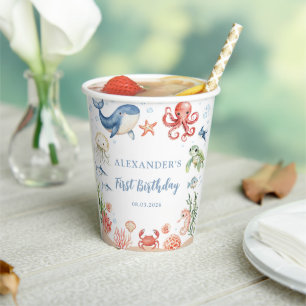 Blue Under The Sea Animals Ocean 1st Birthday Paper Cups