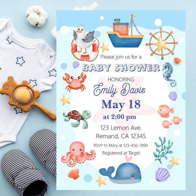 Blue Under the Sea Baby Boy Shower Invitation (Creator Uploaded)