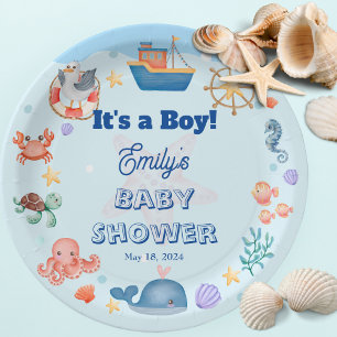 Blue Under the Sea Baby Boy Shower Paper Plate