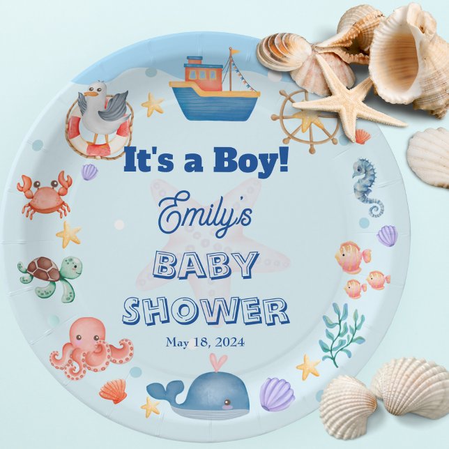 Blue Under the Sea Baby Boy Shower Paper Plate (Creator Uploaded)