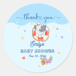 Blue Under the Sea Baby Boy Shower Seabird Classic Round Sticker
