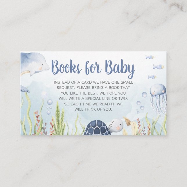 Blue Under the Sea Baby Shower Books for Baby Enclosure Card (Front)