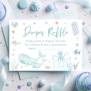 Blue Under the Sea Baby Shower Diaper Raffle Enclosure Card
