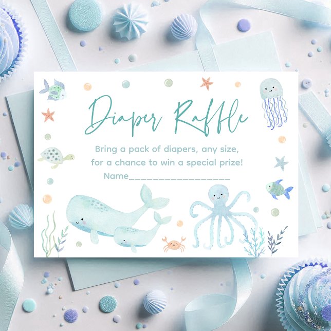 Blue Under the Sea Baby Shower Diaper Raffle Enclosure Card (Creator Uploaded)