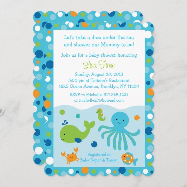Blue Under the Sea Baby Shower Invitation (Front/Back)