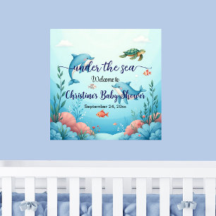 Blue Under the Sea Baby Shower Welcome Poster
