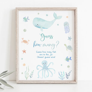 Blue Under the Sea Birthday Guess How Many Game Poster