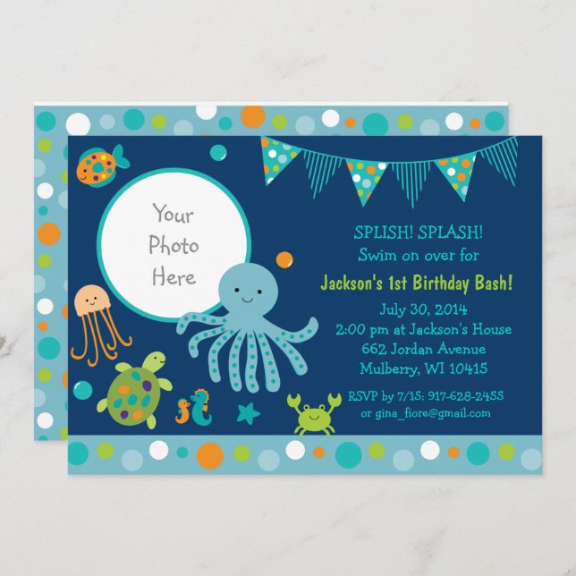 Blue Under the Sea Birthday Invitation (Front/Back)