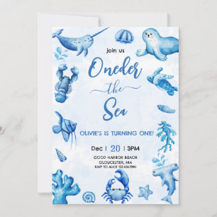 Blue Under the Sea  Boy Birthday Invitation