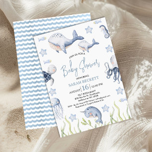 Blue Under the Sea Boys Whale Calf Baby Shower Invitation