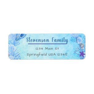 Blue Under The Sea Family Name Return Address Label