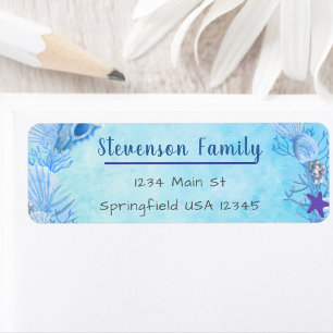 Blue Under The Sea Family Name Return Address Label