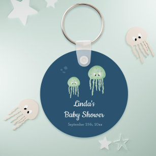 Blue Under the Sea Jellyfish Baby Shower Key Ring