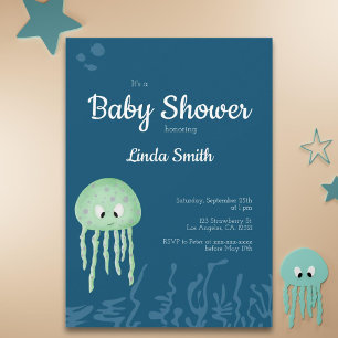 Blue Under the Sea Jellyfish Boy Baby Shower Invitation