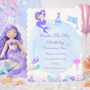 BLUE UNDER THE SEA MERMAID BIRTHDAY INVITATION
