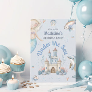 Blue Under the Sea Mermaid Birthday Party Invitation