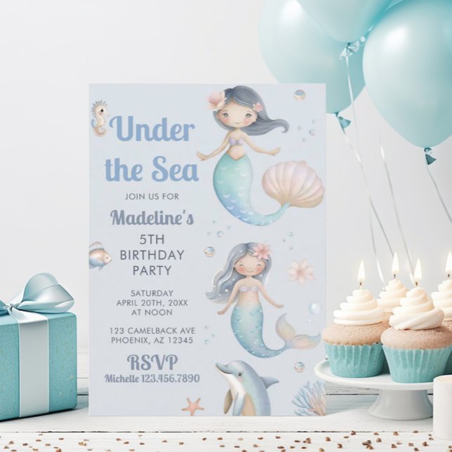Blue Under the Sea Mermaid Birthday Party Invitation (Creator Uploaded)