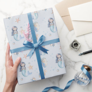 Blue Under the Sea Mermaid Birthday Wrapping Paper