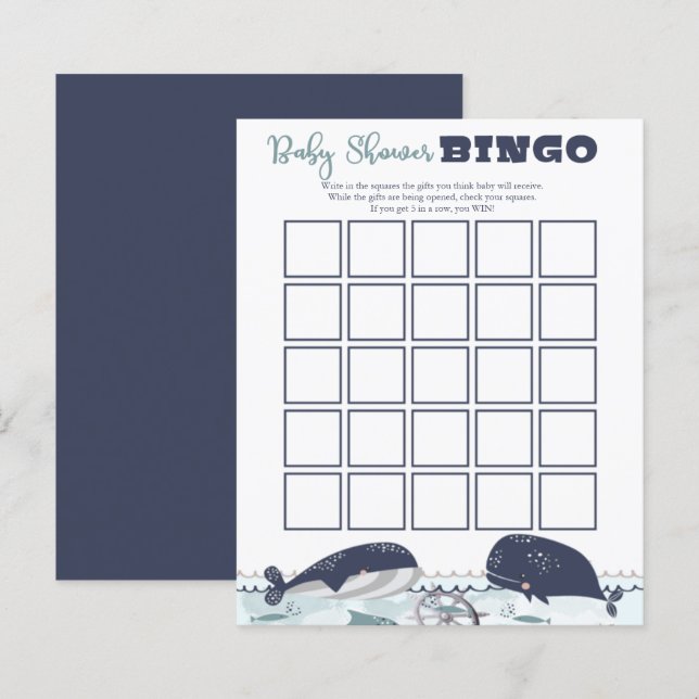 Blue Under the Sea Ocean Theme Baby Shower Bingo I (Front/Back)