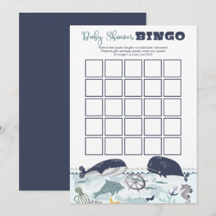Blue Under the Sea Ocean Theme Baby Shower Bingo Invitation