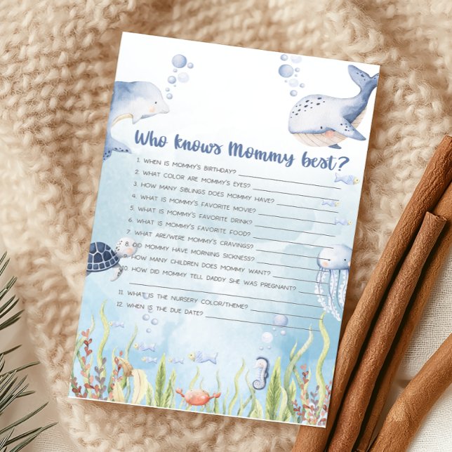 Blue Under the Sea Shower Who Knows Mommy Game (Under the Sea Baby Shower Game)