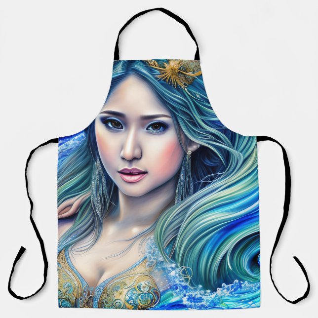 Blue Underwater Fantasy Goddess Abstract Art Apron (Front)
