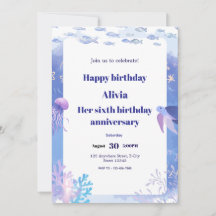 Blue underwater kids birthday invitation card