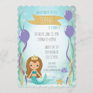 Blue Underwater Mermaid Princess Brown Invitation